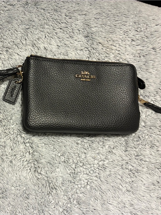 Coach Handbags - Coach Black Pebbled Leather Zip Wristlet with Gold Logo
